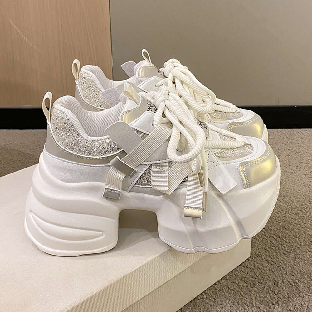 ddmytiger 2024 New Women Spring Chunky Sneakers Thick Bottom Leather High Platform Vulcanize Bling Casual Sports Dad Shoes 7CM