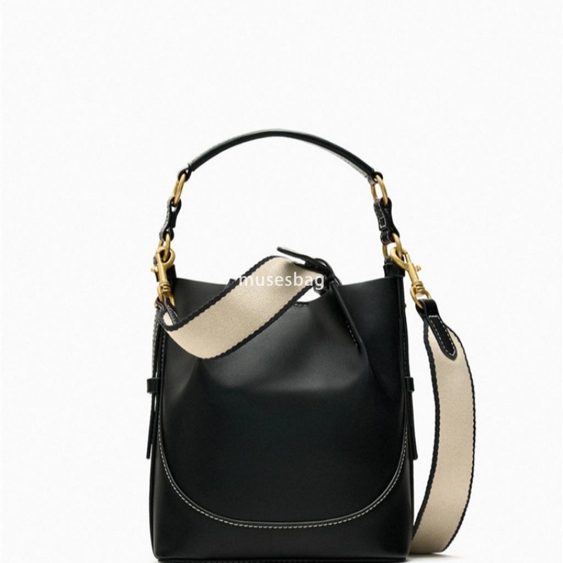 New Fashionable Brown Single Shoulder Bag Korean Edition Band Mouth Handheld Shoulder Bag Wide Shoulder Strap Band Mouth Water Bucket Bag