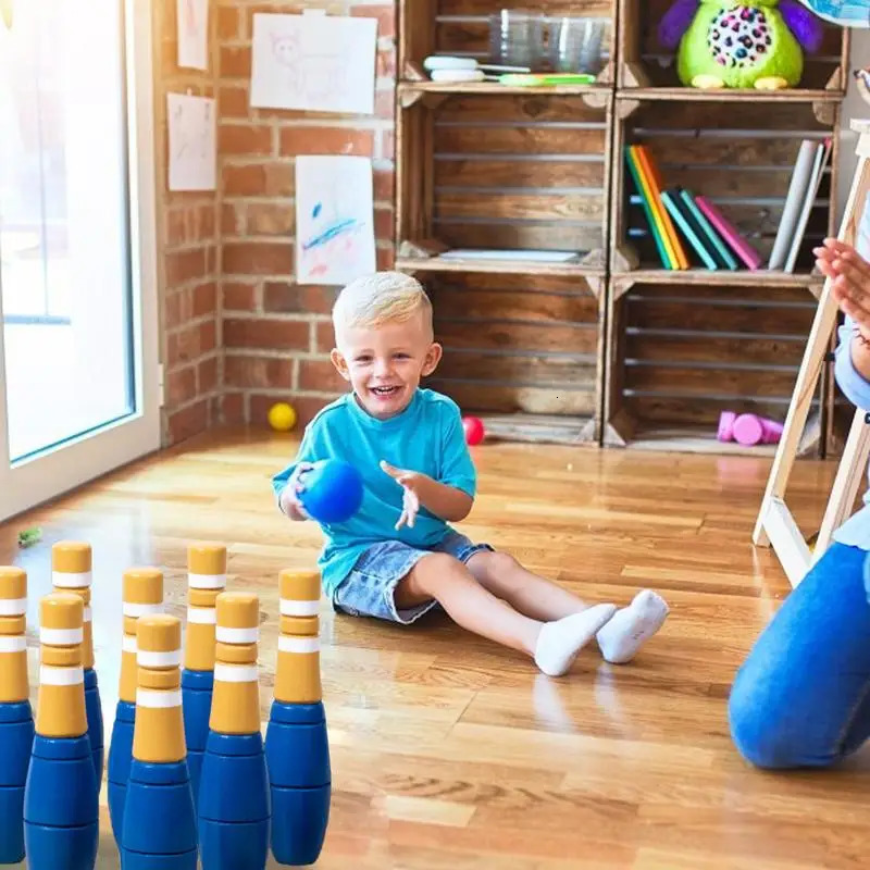 Backyard Lawn Bowling Game Outdoor Wooden Kit For Children Mini With Drawstring Mesh Bag Carnivals 240603