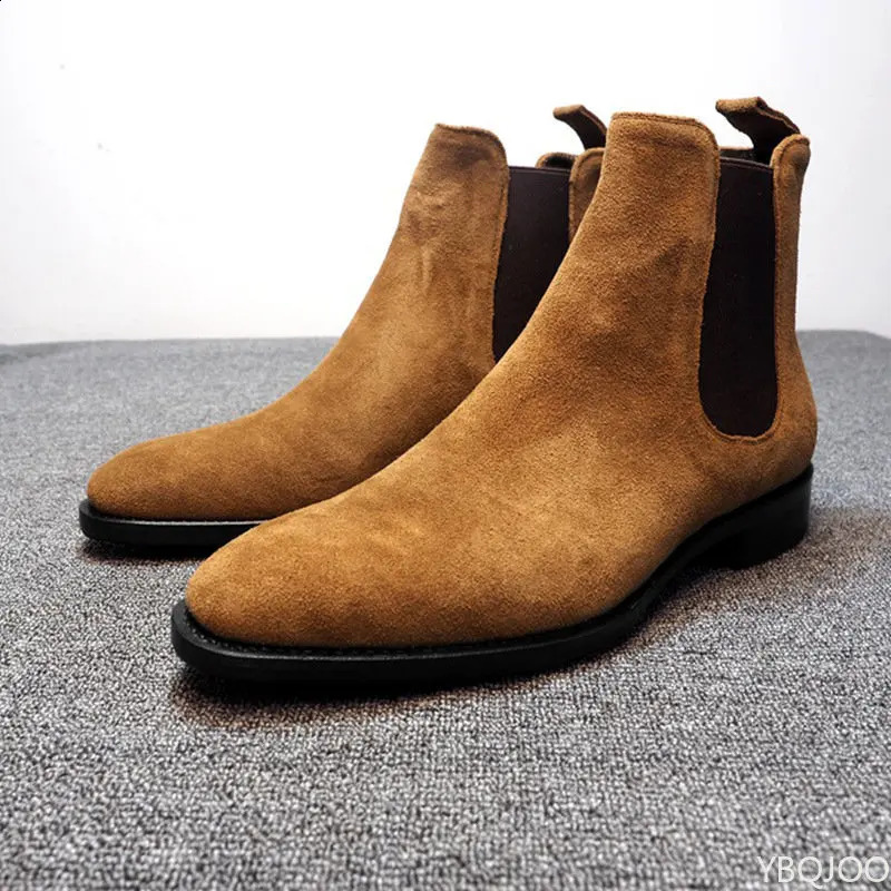 Men Chelsea Boots Black Brown Velvet High Ankle Dress Shoes Men Walking Shoes Wear Resistant Chelsea Dress Boots Botas de Hombre 240606