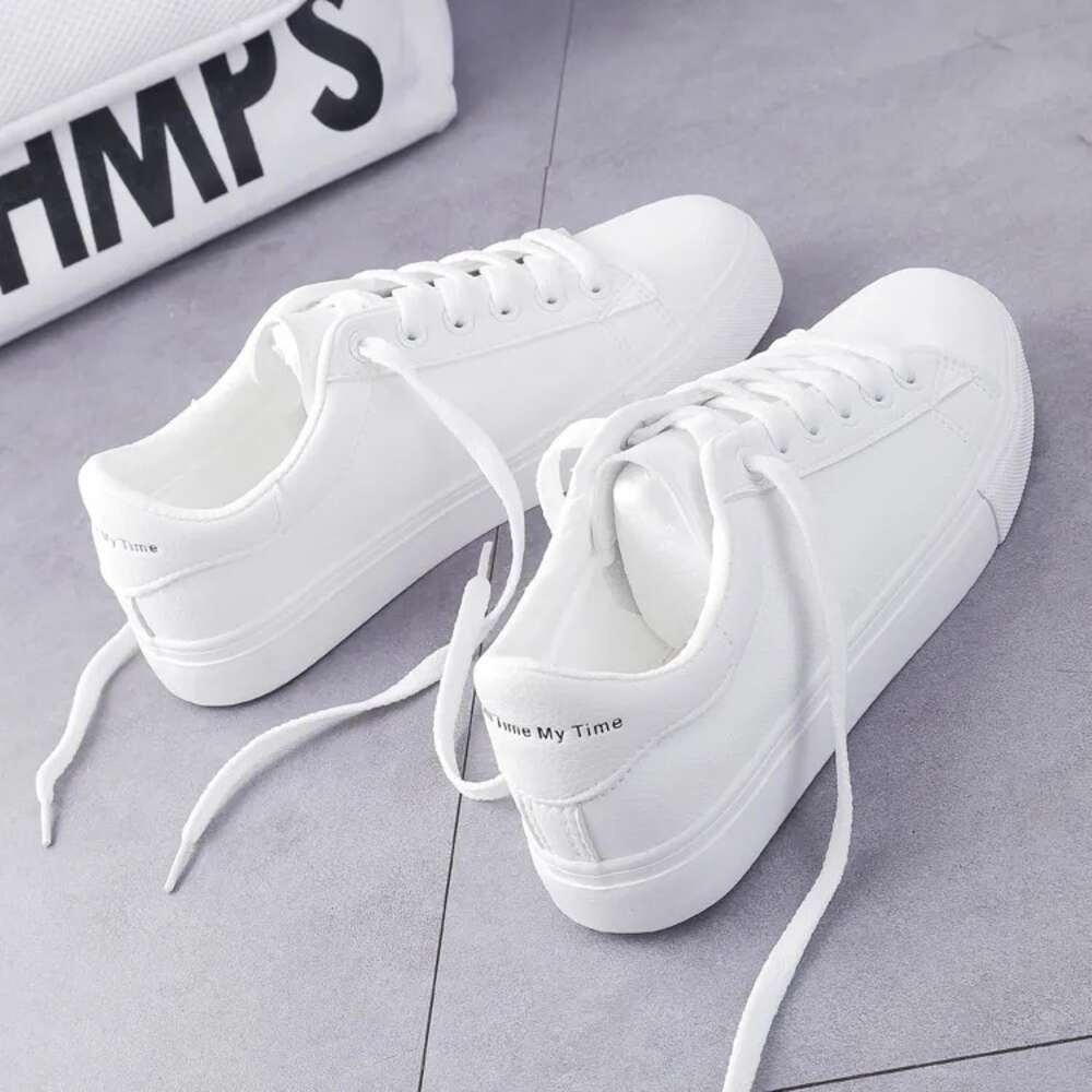 Ddmysports Women S Vulcanize Fashion Spring New Classic Solid Color PU Leather Casual White Shoes Sneakers OUTDOOR