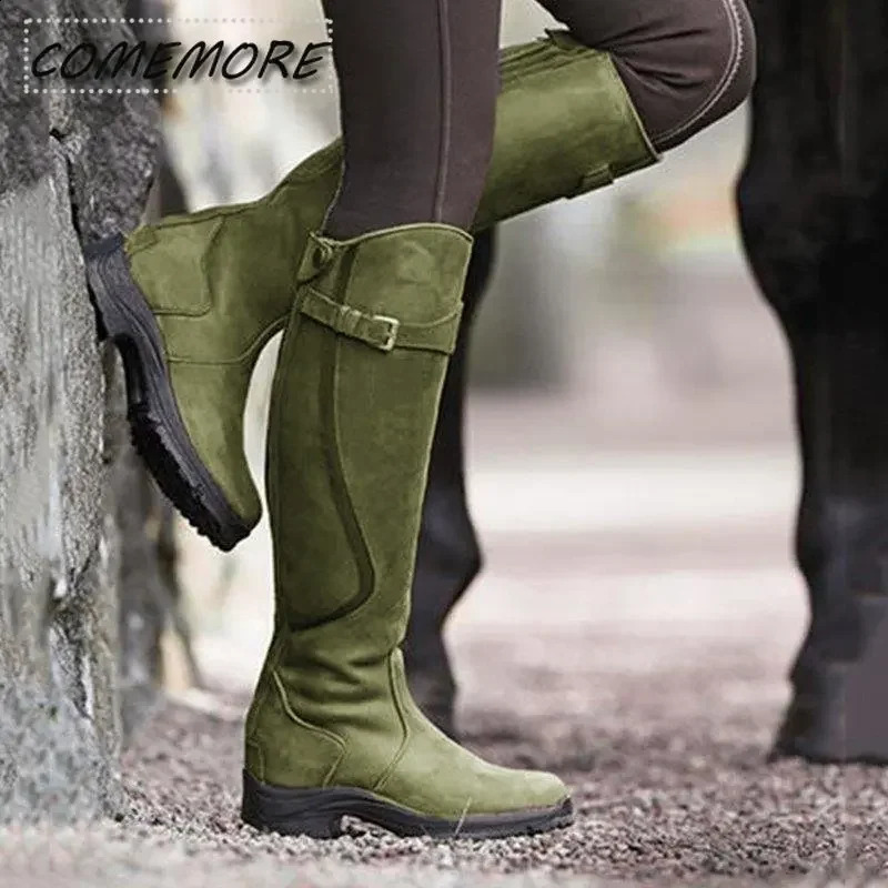 Women Boots PU Leather Zipper Retro Casual Womans Booties Gladiator Low Heel Shoes Ladies Fashion Long Botas Mujer 240606