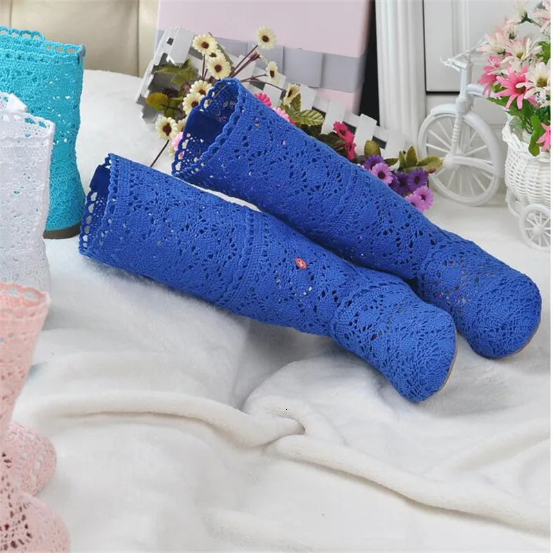 Hollow Boots Breathable Knitted Thread Mesh Fashion High Helps Summer Womens Boots High Helps Womens Shoes 11 Colors 240606