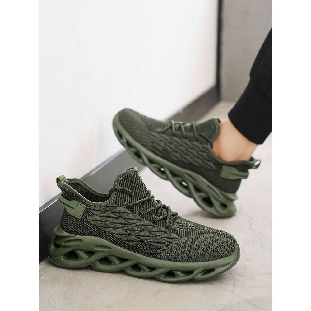 Khaki Men Fashionable Color Breathable Mesh Thick Soled Sports Casual With Front Tie Light And Comfortable Running Shoes Ddmysaturn
