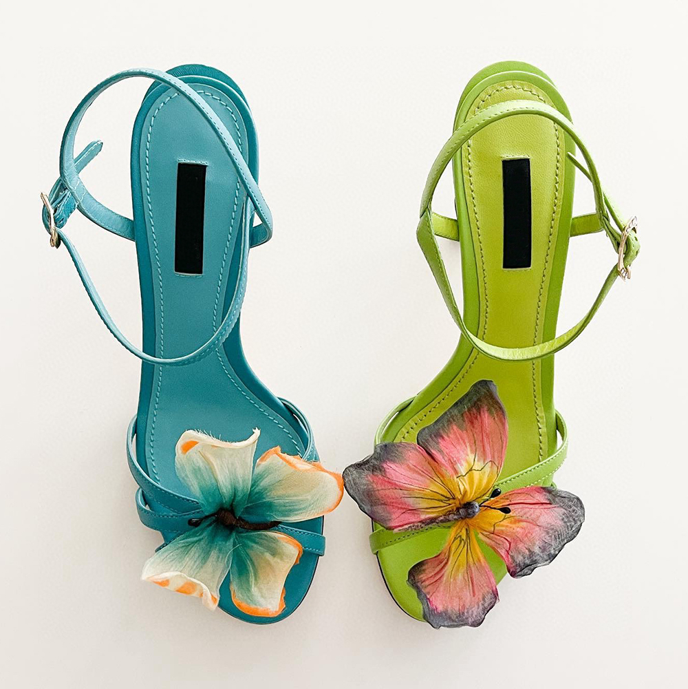 New Butterfly flower decoration Sandals 105cm Stiletto Heel Sandal Ankle buckle Dress Shoes Women's Luxury designer Dinner Party high heels Factory with box 35-43