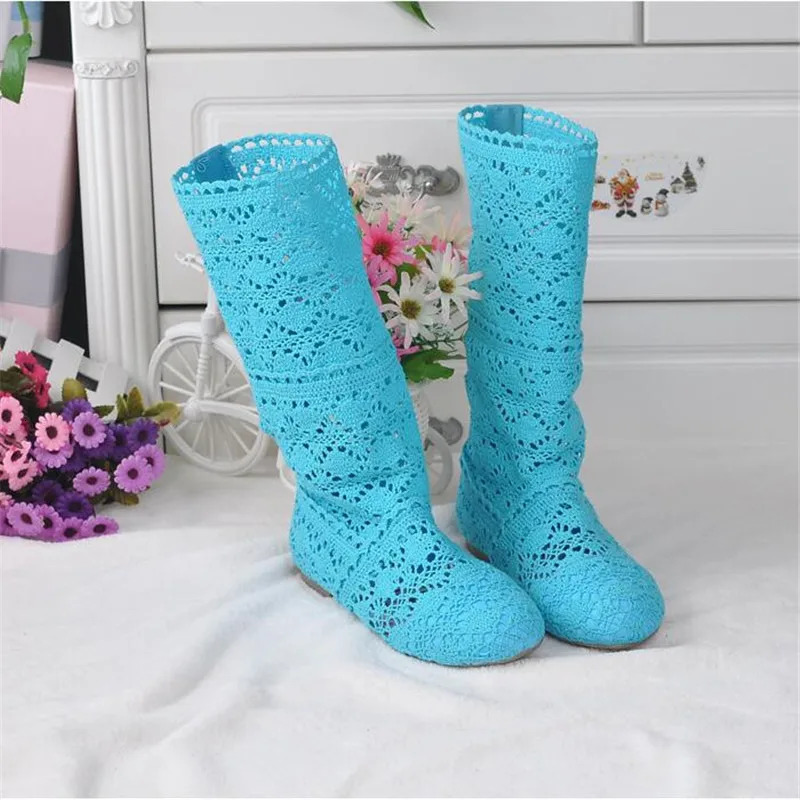 Hollow Boots Breathable Knitted Thread Mesh Fashion High Helps Summer Womens Boots High Helps Womens Shoes 11 Colors 240606