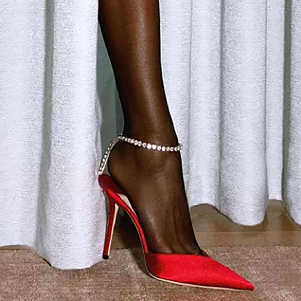 Stiletto Rhie Sandals: Baotou Satin High Heels for Women in Red dh910320090