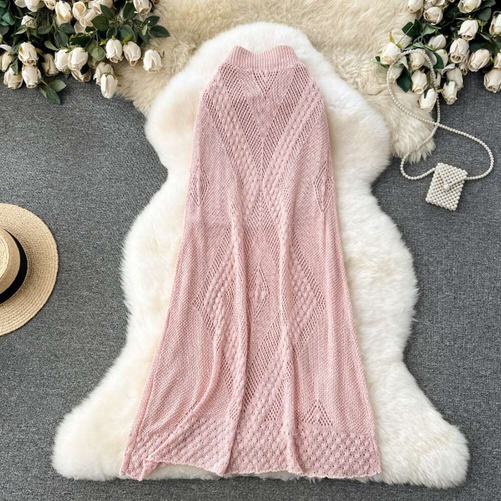 Design inspired hollowed out diamond grid skirt for women high waisted and slim knit A-line skirt with a gentle and trendy drape