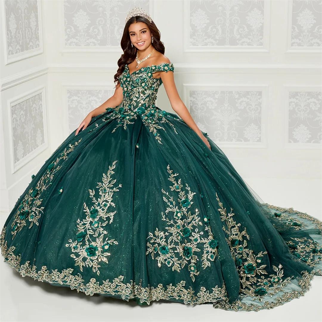 Shining Ball Gown Beaded Quinceanera Dresses With Detachable Long Sleeves Lace Appliqued Prom Gowns Off The Shoulder Necke Sweet 15 Masquerade Dress
