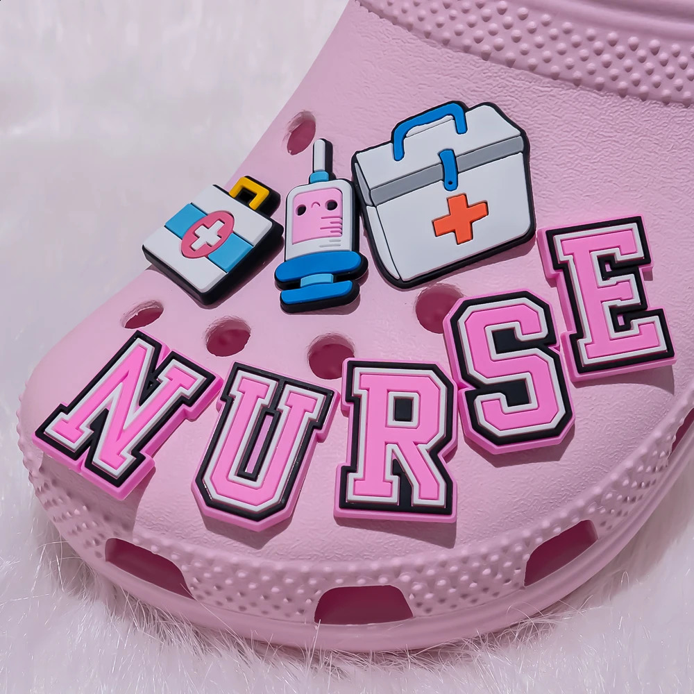 50100PCS Pink Style Shoe Charms fit Doctors Nurse Shoe Buckle Accessories for Clog Cute Bandage Syringe Shoe Decoration 240606