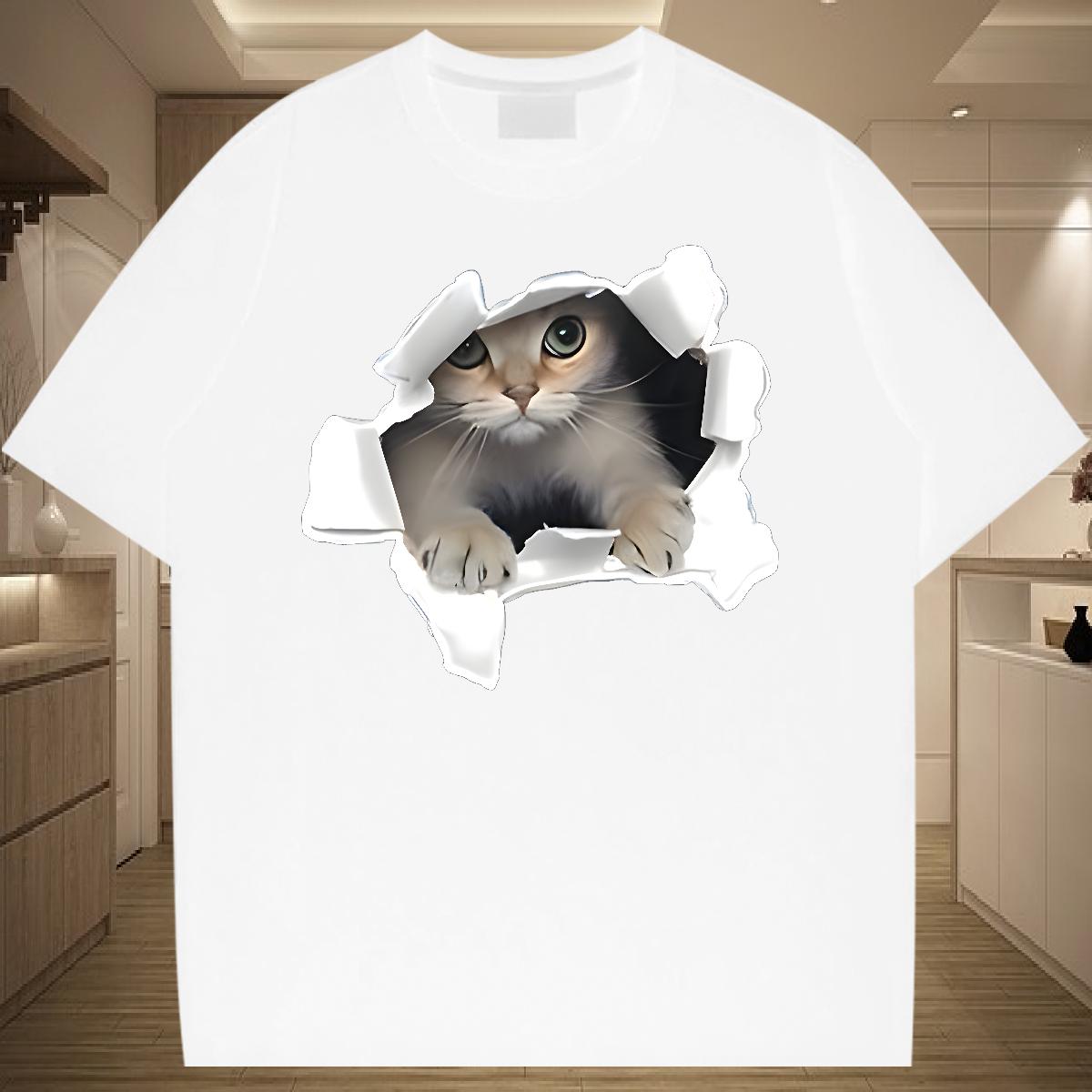 Fashion T-Shirts for Men Floral Print Anime Printing Street Couples T Shirts Crew Neck Cotton Loose