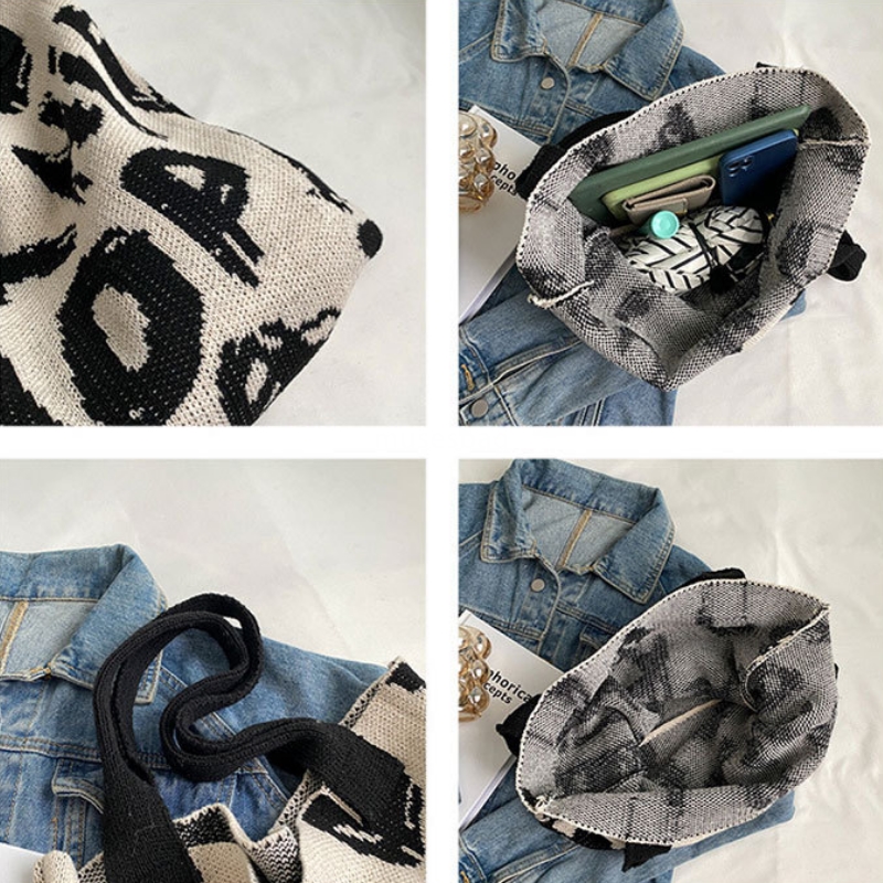 High quality knitted women's bags, woven bags, single shoulder large capacity bags, fashionable retro luxury tote bags, Bohemian letter bags, can