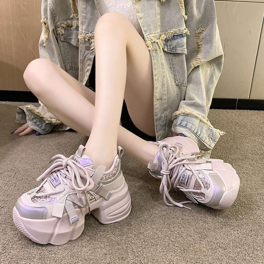 ddmytiger 2024 New Women Spring Chunky Sneakers Thick Bottom Leather High Platform Vulcanize Bling Casual Sports Dad Shoes 7CM