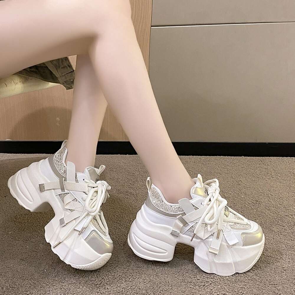 ddmytiger 2024 New Women Spring Chunky Sneakers Thick Bottom Leather High Platform Vulcanize Bling Casual Sports Dad Shoes 7CM