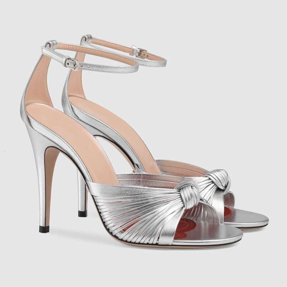 Gold Color Stiletto Heel Cross One Word Belt Round Toe Slingback Ankle Strap PU Sandals Women Fashion Party Large Size46