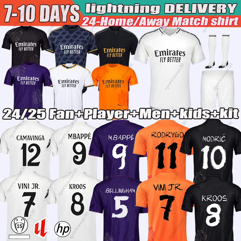 24/25 MBAPPE y 3 real madrids soccer jerseys Kroos BELLINGHAM VINI JR MODRIC Tchouameni 2024 football shirt CAMAVINGA Rodrygo Camisetas men kids kit uniforms