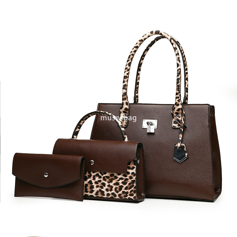 High Quality Women Fashion Celebrity One Shoulder Handbag Versatile Simple and Large Capacity Tote Bag Leopard Pattern Three piece Set Mother and Chil