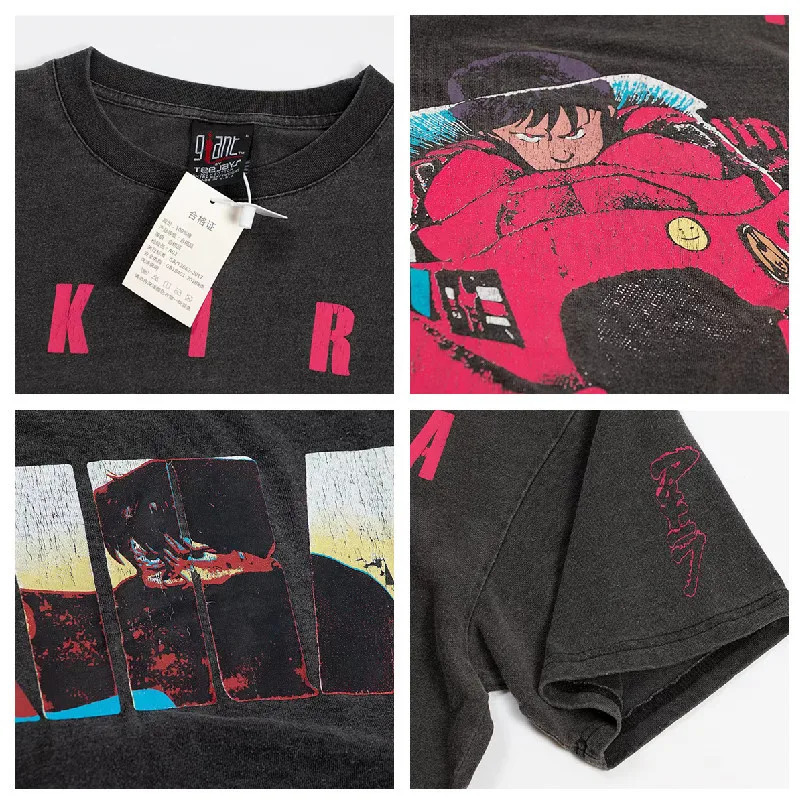 Harajuku Streetwear Washed T-Shirt Japanese Anime Girl Graphic Short Sleeve Vintage Tees 240601