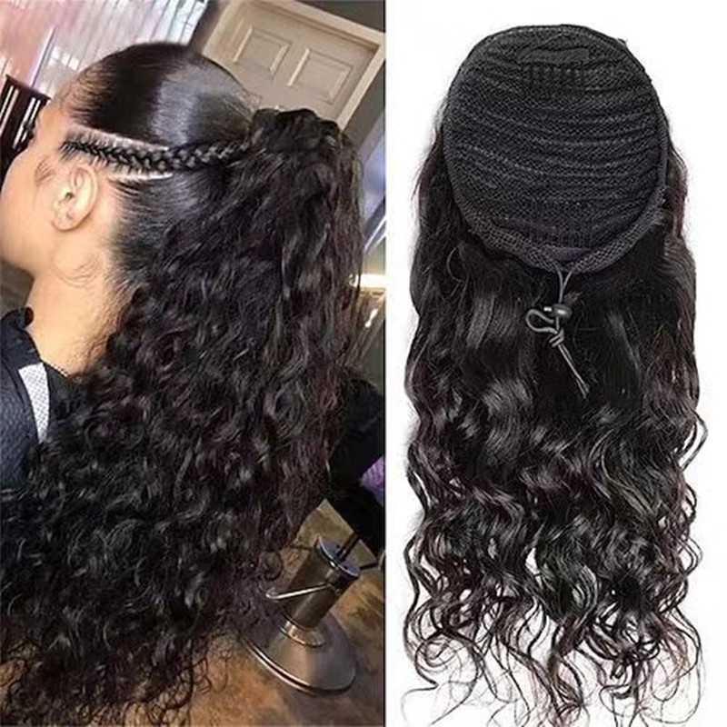 water Wave curly drawstring Ponytail Human Hair Extensions for black women full natural can be braided pony tail hairpiece Remy Hair Ponytails Clip in
