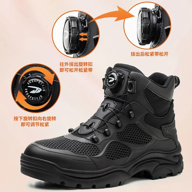 Rotating buckle mens sports shoes protective shoes lightweight safety shoes puncture resistant steel toe work boots 240606