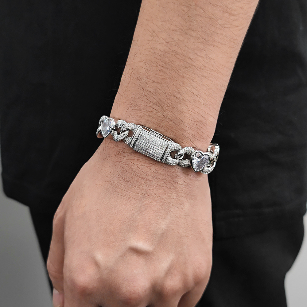 12mm Hip Hop 8 Shape Love Heart Cuban Chain Necklace Bracelets 5A Zircon Jewelry