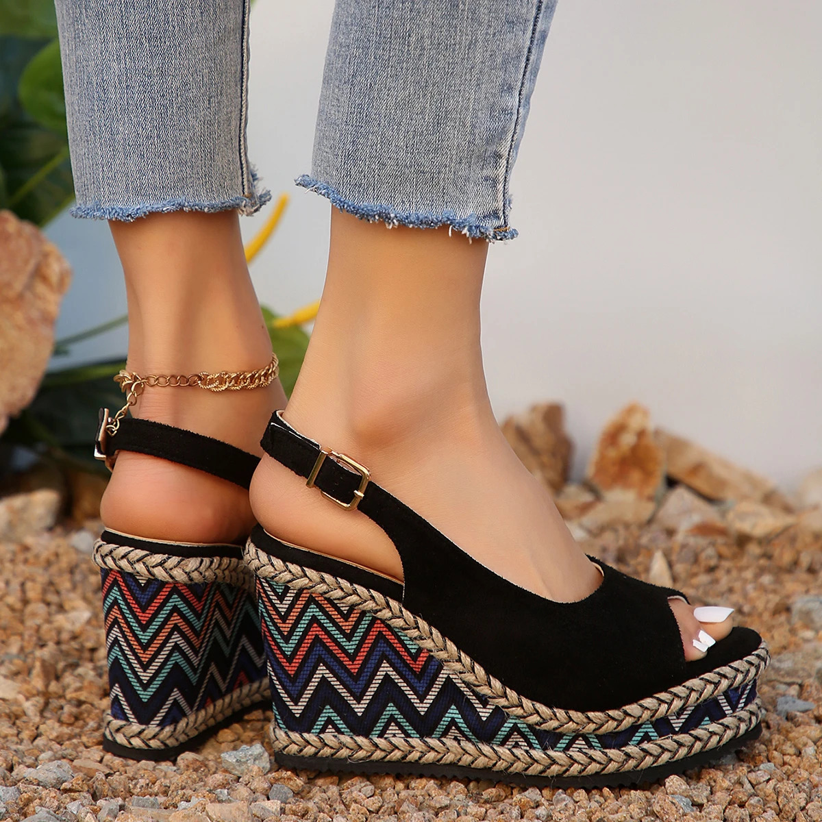 Peep Toe Wedge Heel Sandals for Women Summer Fashion Chunky Platform Sandalias Mujer Thick Bottom Espadrille Shoes Woman 240528