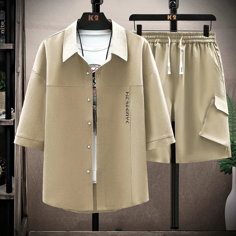 Fashion shorts and shirts for men summer 100% Cotton linen Sportswear Mens Casual Sets spring Male Shirts shorts 240530