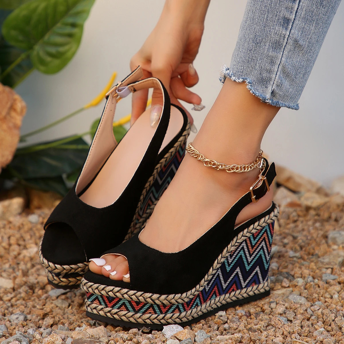 Peep Toe Wedge Heel Sandals for Women Summer Fashion Chunky Platform Sandalias Mujer Thick Bottom Espadrille Shoes Woman 240528