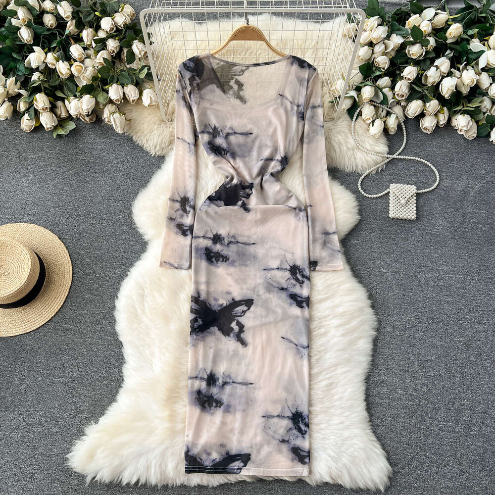 Elegant and sophisticated French style Western style suspender wrap hip skirt two-piece set for womens sexy lace up slim fit mesh dress