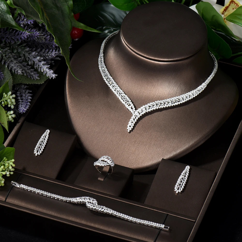 Classic rectangular cubic zirconia wedding necklace and earring set Dubai Nigeria CZ Bridal Jewelry Set 240531