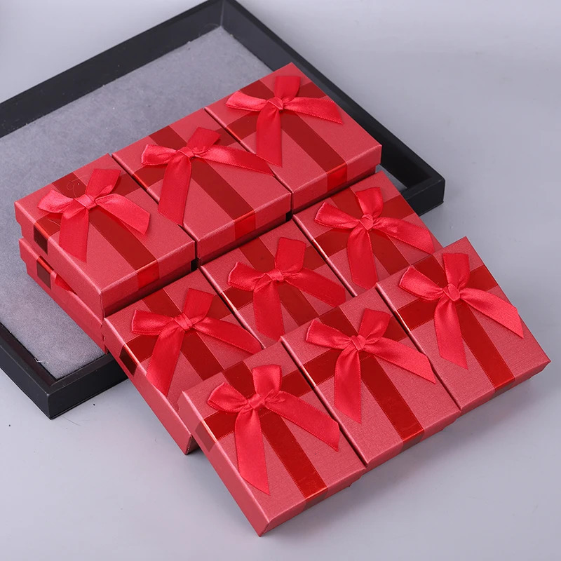 Wholesale 12pcs/lot Box Custom Jewelry Packaging Box Shiny Pink Cardboard Jewellery Box Earrings Ring Necklace Gift Wedding Box 240528