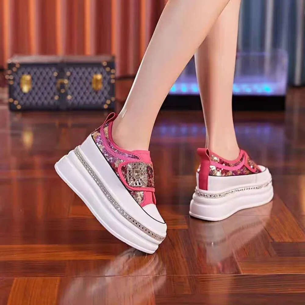 Women 8CM Platform Casual Outdoor Rhinestone Shine Decoration Sneakers Lace Walking Sport Breathable Thick Bottom Shoes ddmythur