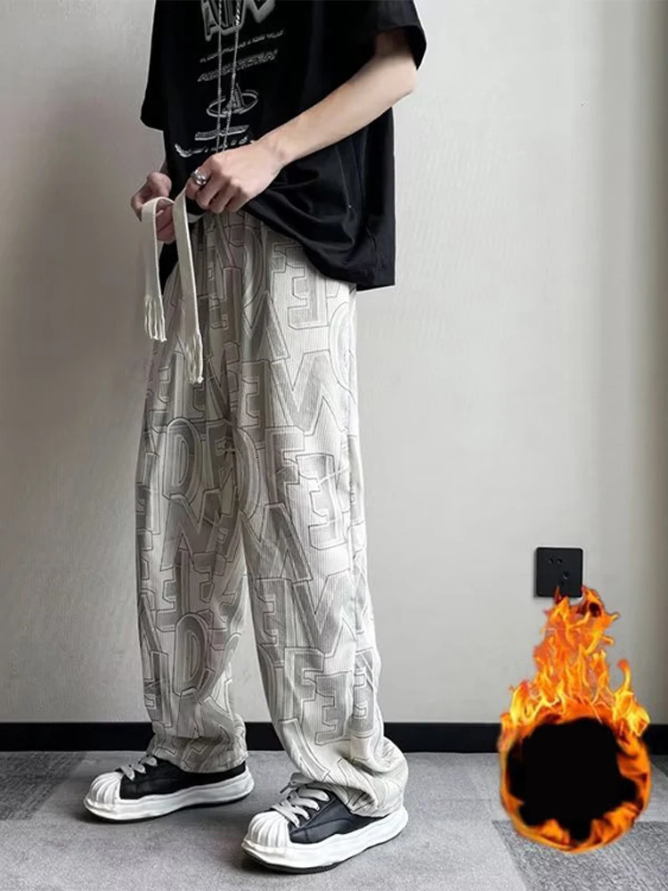 Retro Pants Man Casual Fashion High Street Hip Hop Loose Vintage Sweatpants Men Spring Soft Wide Legs Straight Pant 240527
