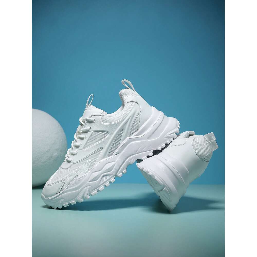 Letter Comfortable Colorblock Lace Up Chunky Sneakers Lightweight Breathable Mens Running Shoes White Sports For Men Ddmysaturn