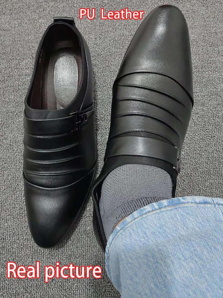 Classic Men Dress Shoes Slip on PU Leather Shoes for Men Plus Size Point Toe Business Casual Men Formal Shoes for Wedding 250206