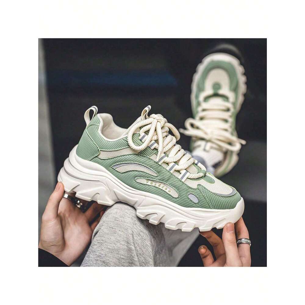 Ddmyoutdoor Men S Trendy Casual Sports Chunky Shoes Fashionable Breathable Lightweight Walking Shoes With Lace Green Colormatch