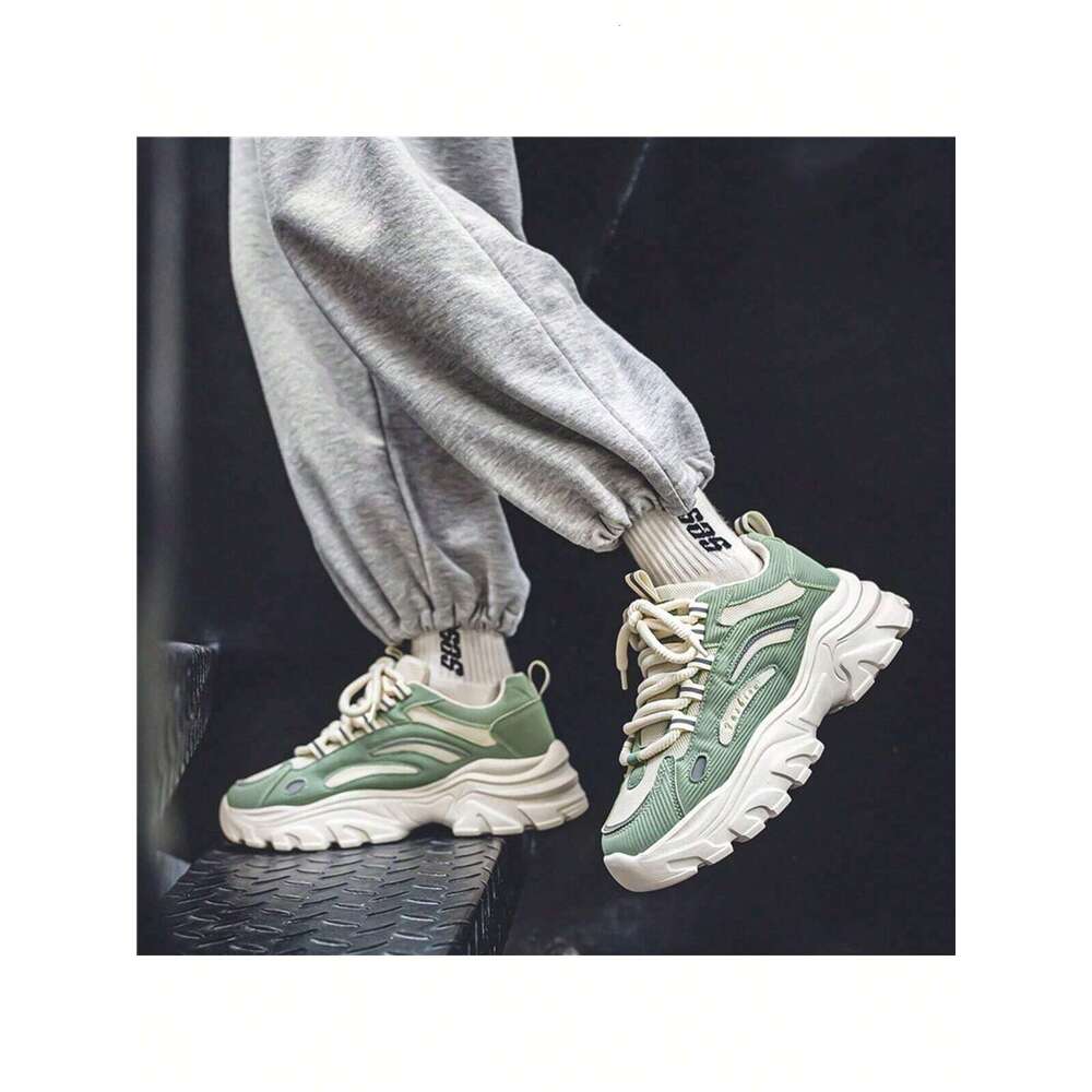Ddmyoutdoor Men S Trendy Casual Sports Chunky Shoes Fashionable Breathable Lightweight Walking Shoes With Lace Green Colormatch