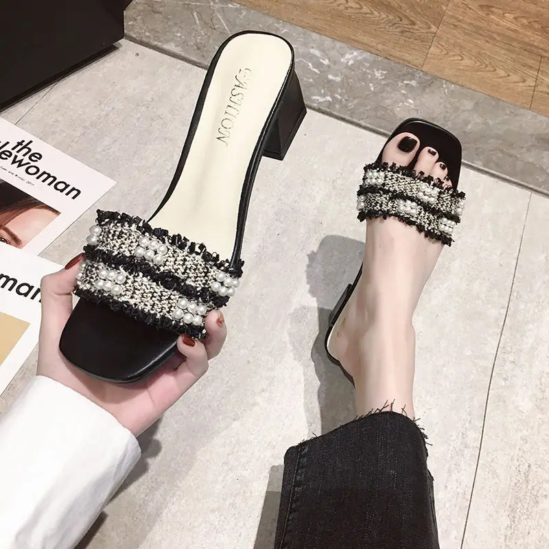 Summer White Crystal Shoes Rhinestone Slippers Work Jewelry Womens Slippers and Womens Sandals Up to 5cm High Heel Sexy Shoes I 240606