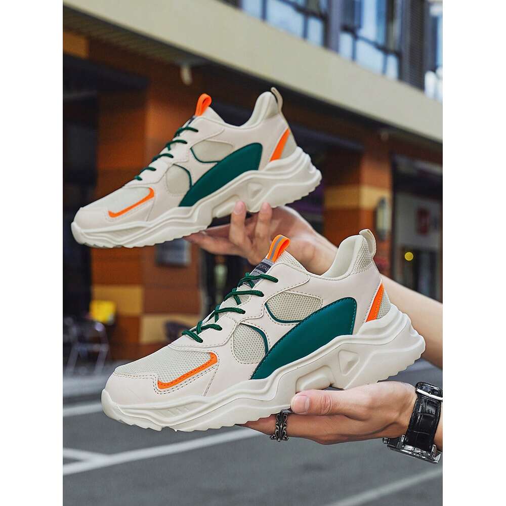 Ddmysports Men Color Block Letter Patch Decor Lace Up Sneakers Sporty Outdoor Chunky OUTDOOR