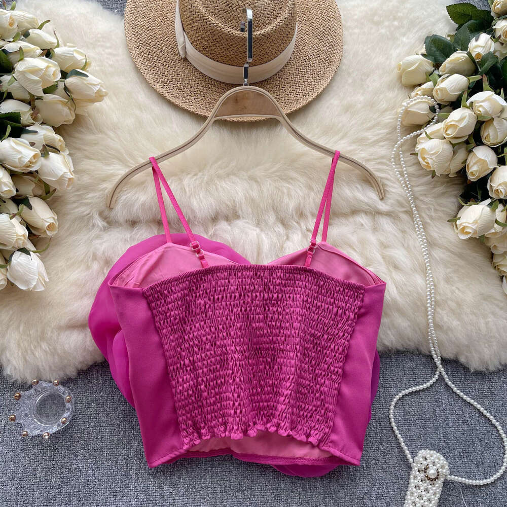 French organza three-dimensional floral camisole vest for womens summer 2024 new pure desire short style slimming vacation top