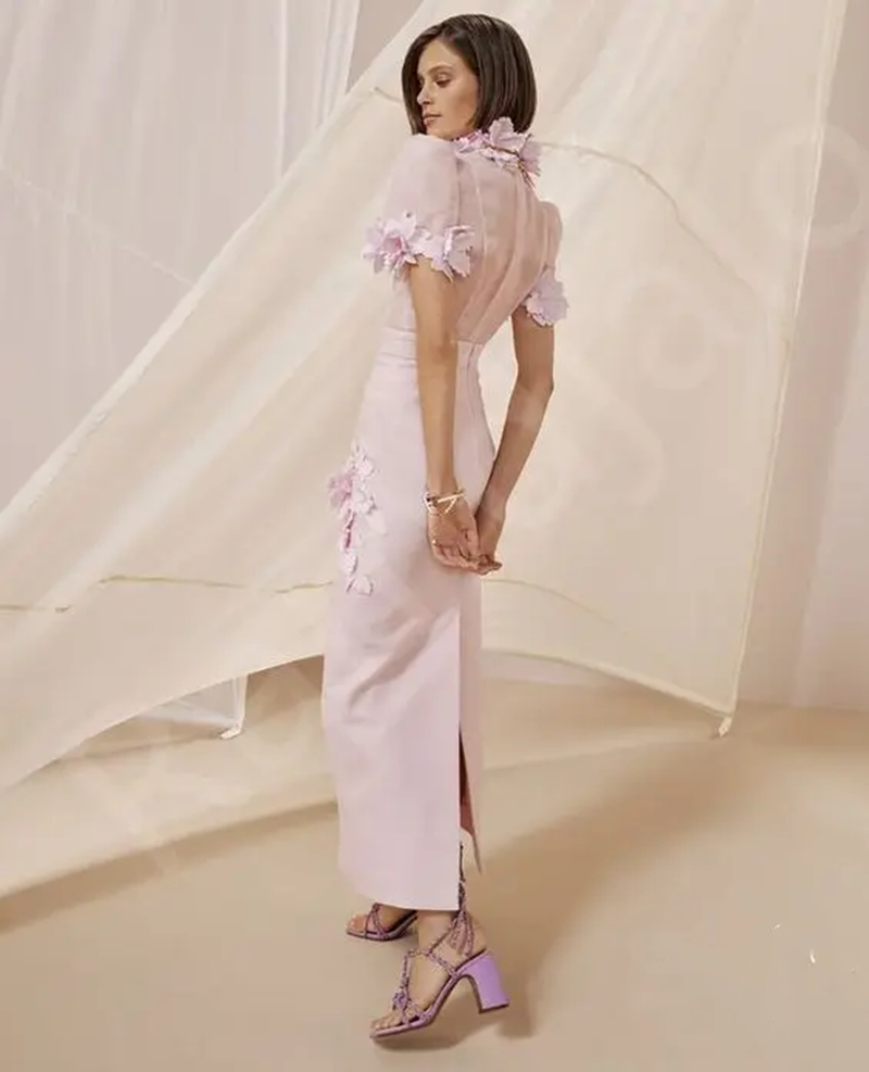 Elegant Pink Mother of the Bride Dresses 3D Floral Appliques High Neck Ankle Length Formal Event Gowns Celebrations Memorable Wedding Guest Party Dres