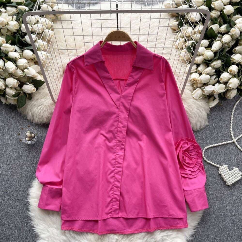 Spring Shirt Womens Design Sense Three Dimensional Flower Long Sleeves Fashionable Loose Slimming Casual Shirt Womens Top Spring