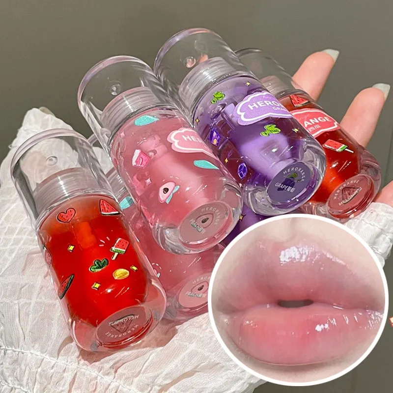 Peach Fruit Oil Makeup Moisturizing Clear Grape Transparent Glass Long-Lasting Hydrating Lip Gloss Liquid Lipstick Cosmetics