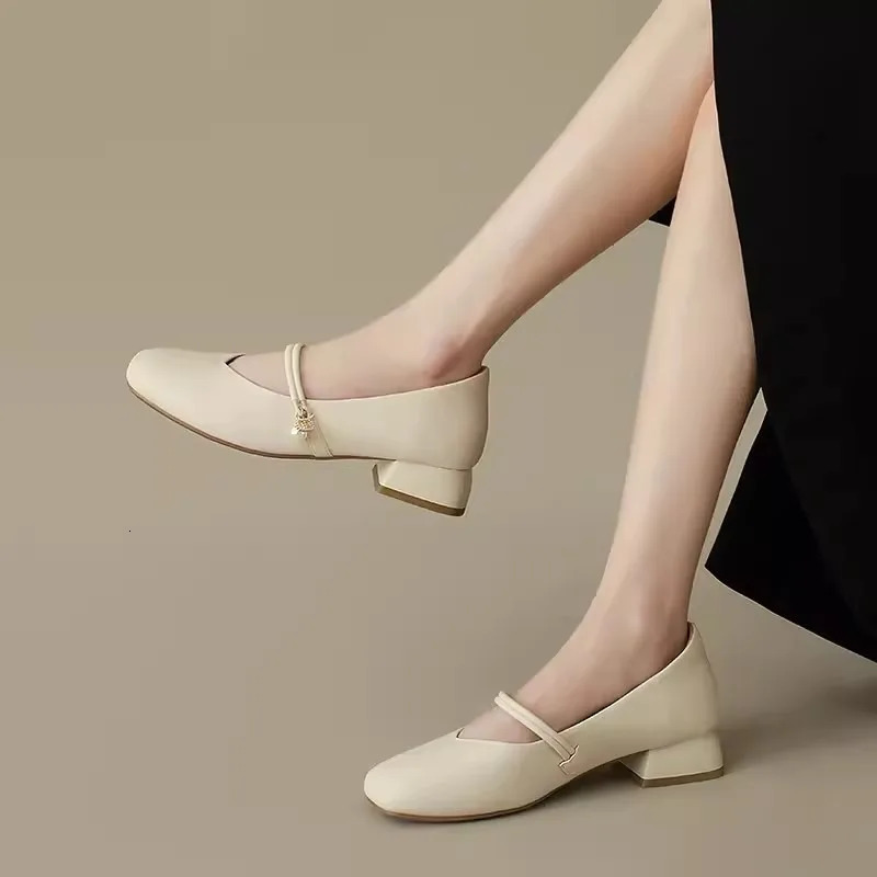 Womens Pumps Square Toe Mary Jane Shoes Simple Elegant Female Dress Shoes Autumn Soft Sole Casual Ladies Single Shoes 240606
