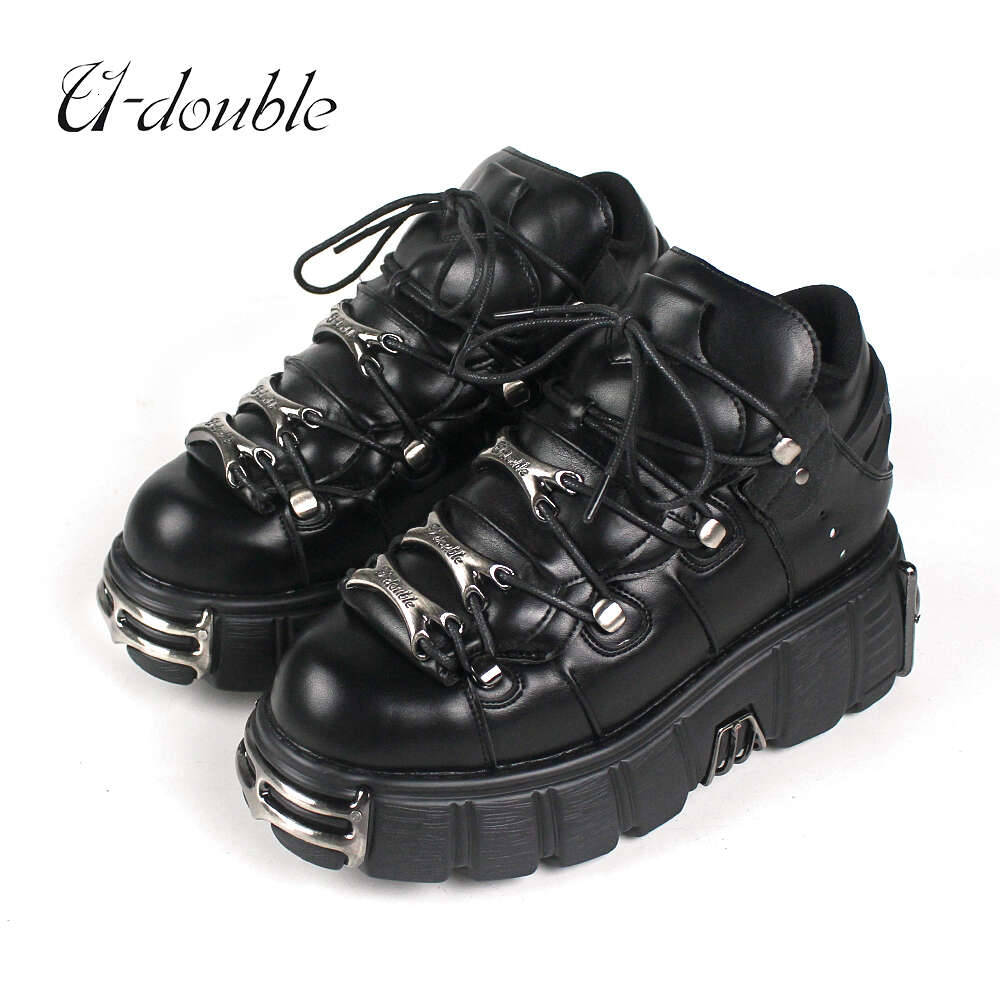 2023 NEW Punk Style Women Lace-Up Heel Height 6Cm Platform Shoes Gothic Ankle Rock Boots Metal Decor Woman Sneakers