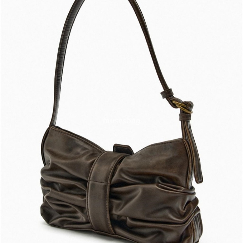 New brown buckle decoration shoulder bag casual and fashionable underarm bag high-end PU handbag high-end niche crossbody bag