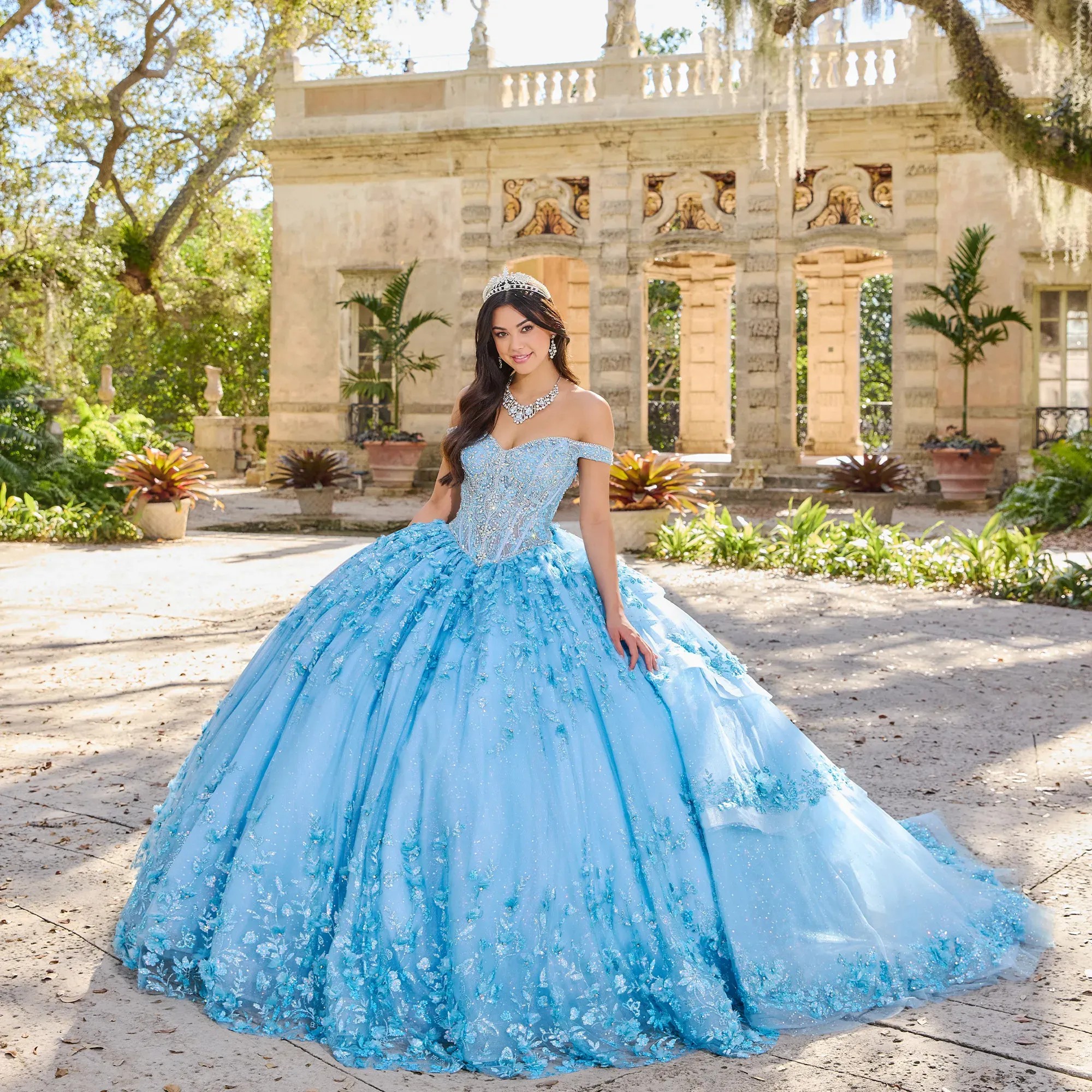 Blue Mexican Quinceanera Dresses Ball Gown Off The Shoulder Appliques Beaded Sparkly Puffy Charro Sweet 16 Dresses 15 Anos