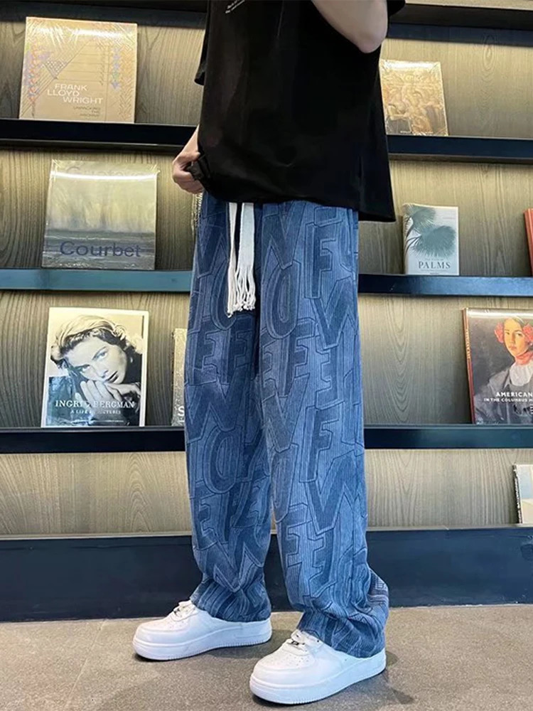 Retro Pants Man Casual Fashion High Street Hip Hop Loose Vintage Sweatpants Men Spring Soft Wide Legs Straight Pant 240527