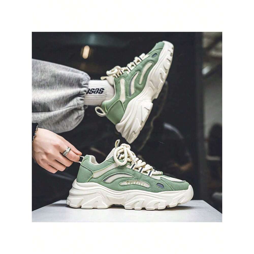 Ddmyoutdoor Men S Trendy Casual Sports Chunky Shoes Fashionable Breathable Lightweight Walking Shoes With Lace Green Colormatch