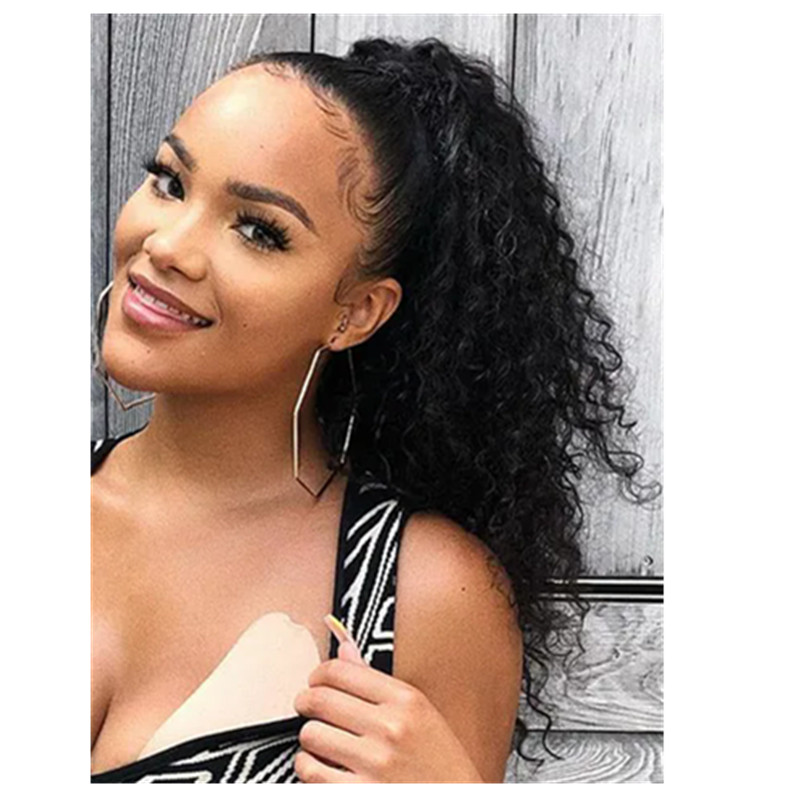 water Wave curly drawstring Ponytail Human Hair Extensions wraps full natural can be braided pony tail hairpiece Remy Hair Ponytails Clip ins 140g 4co